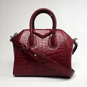 Rare $31000 GIVENCHY ANTIGONA Mini Genuine Crocodile Burgundy Red Shoulder Bag